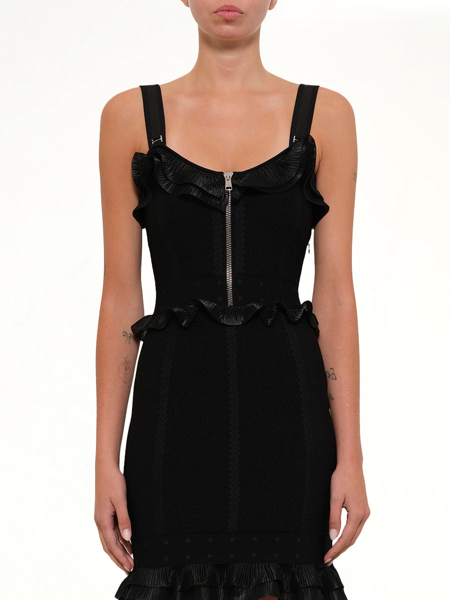 Cage Jacquard Mini Dress in Black