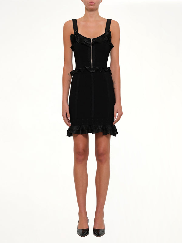 Cage Jacquard Mini Dress in Black