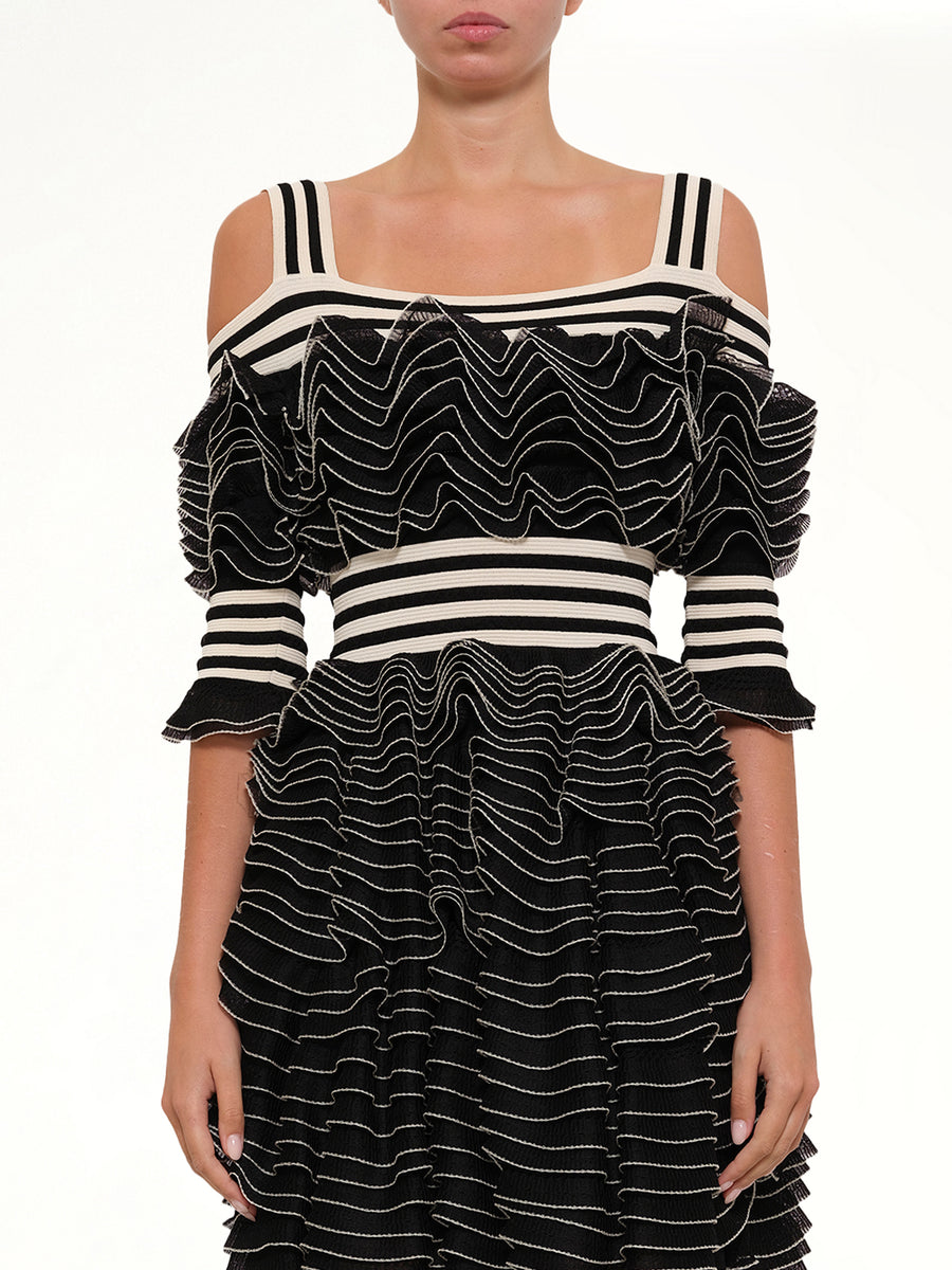 Lacy Frills Mini Dress in Black