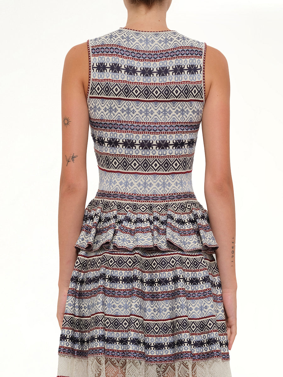 Sleeveless Peplum Dress in Pattern