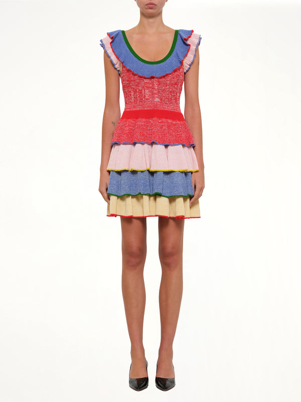 Multicolor Knit Mini Dress in Red/White