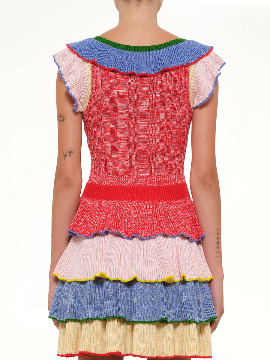 Multicolor Knit Mini Dress in Red/White
