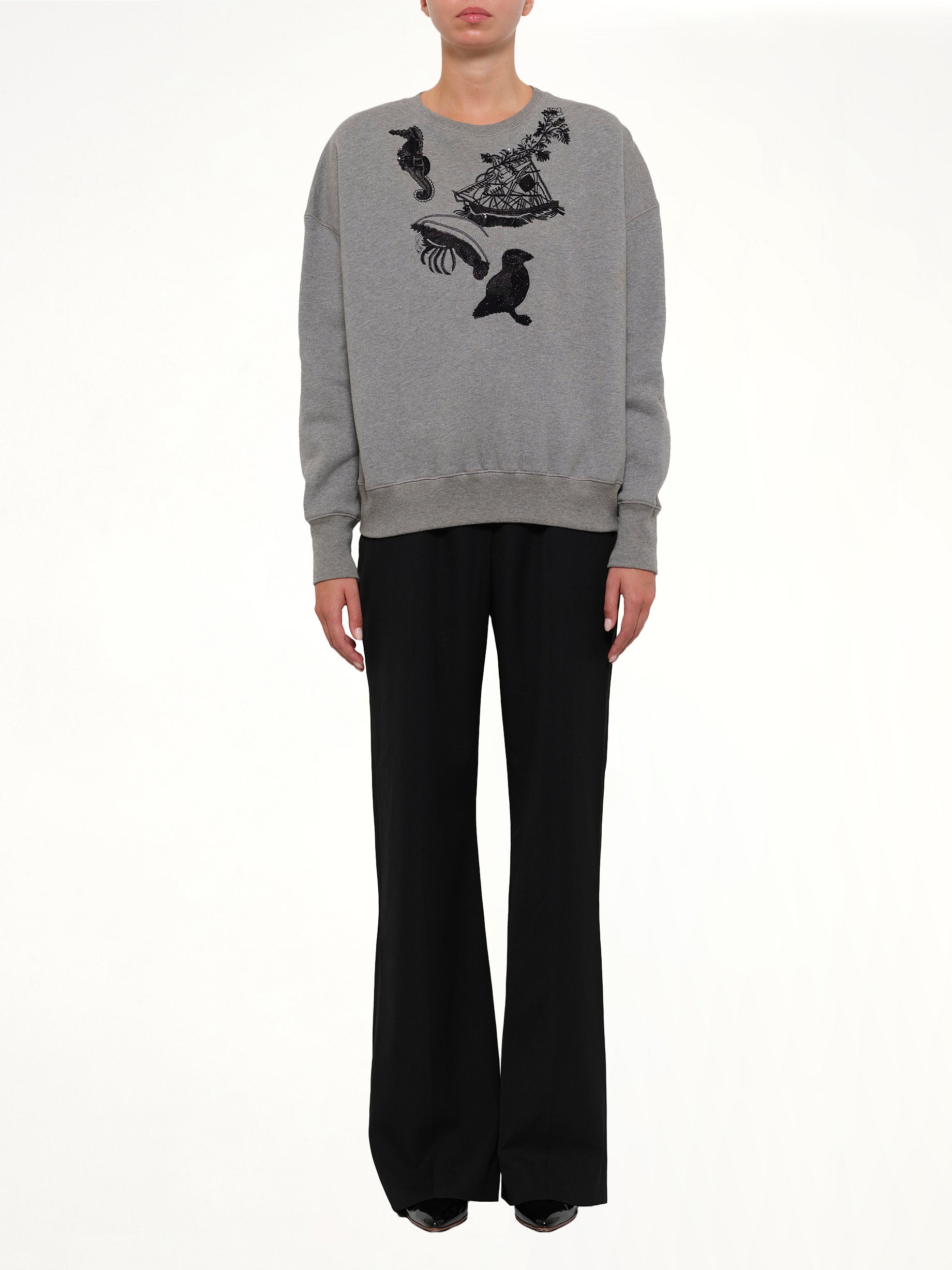 Amq - Sea Creature Embroidered Sweater in Grey