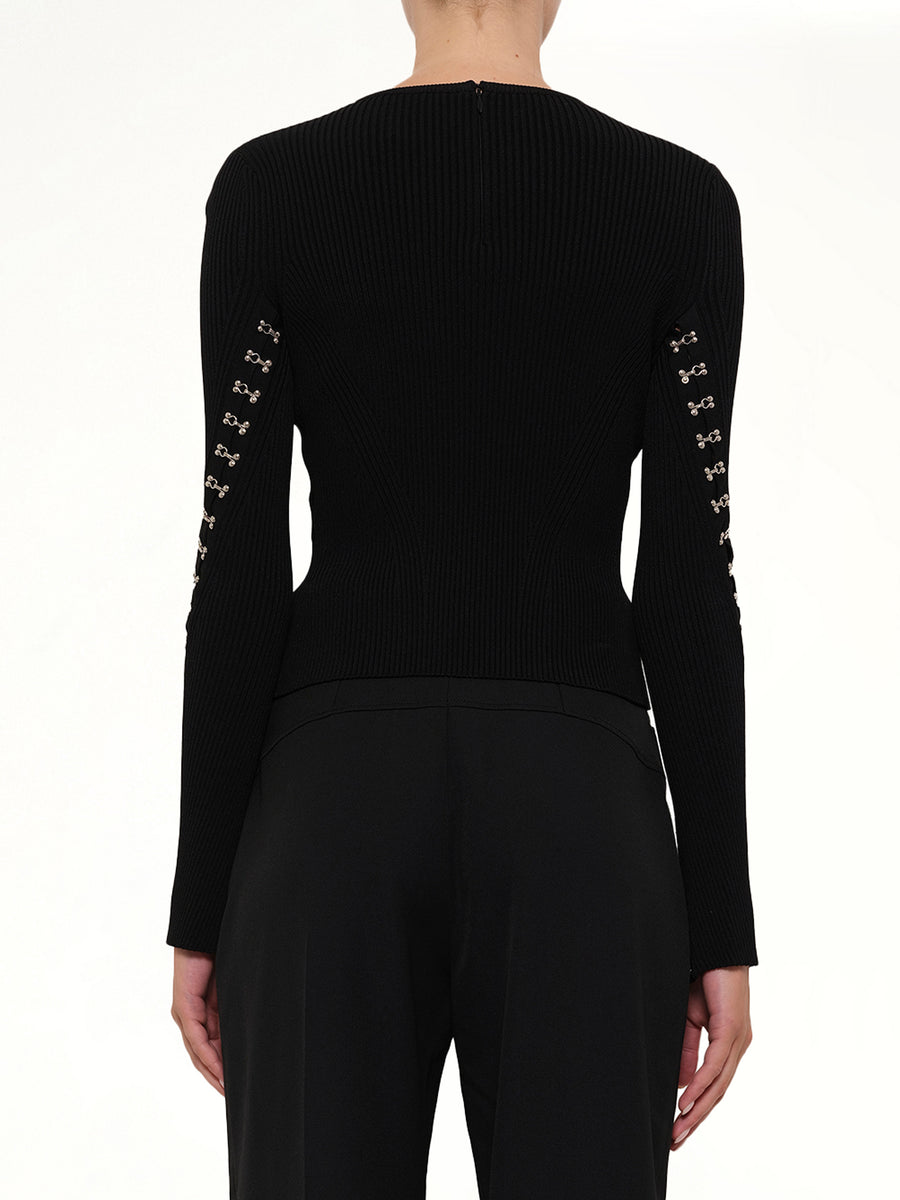 Slash Crew Neck Knitwear in Black