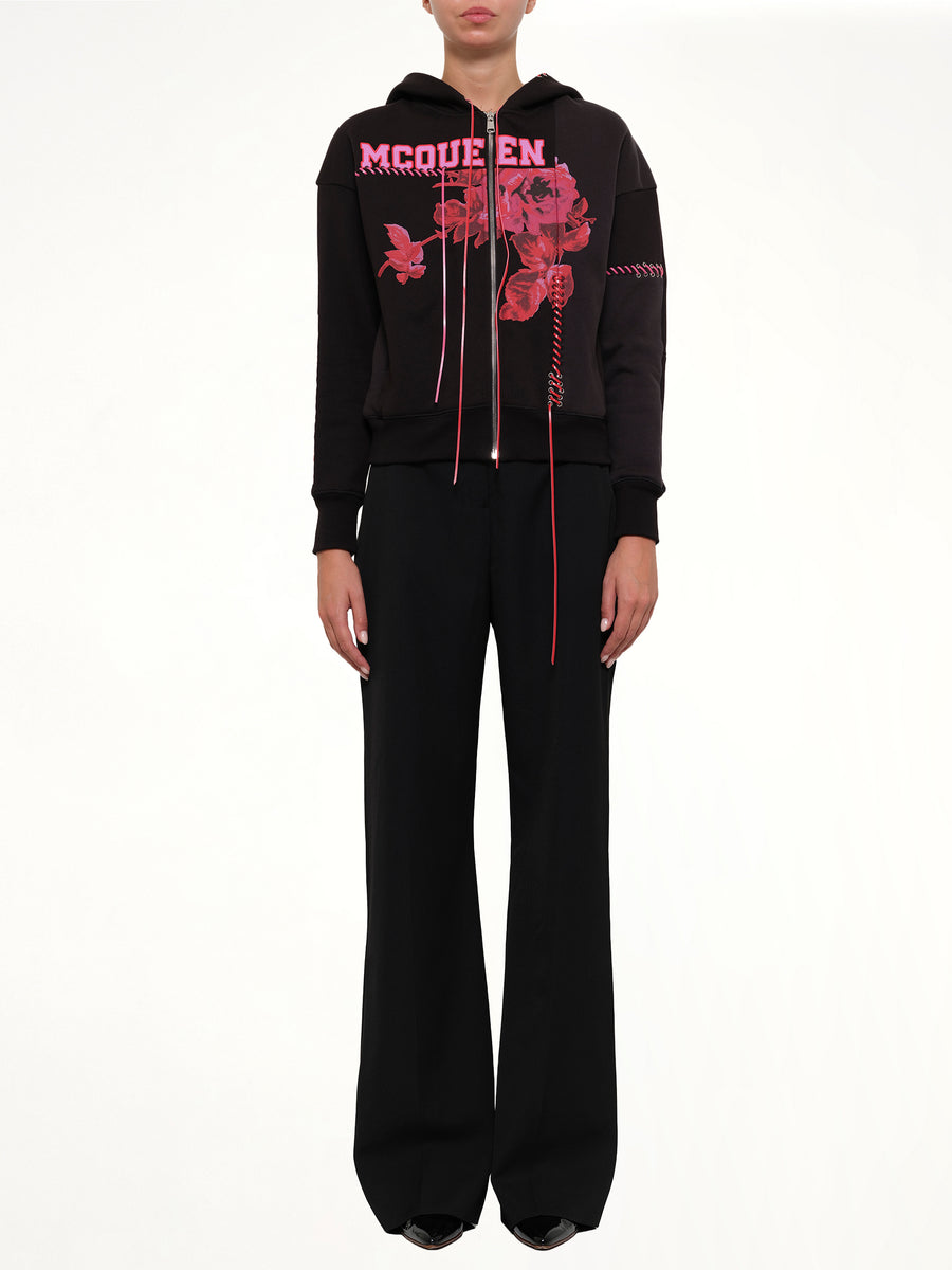 Rose Print Hoodies in Black