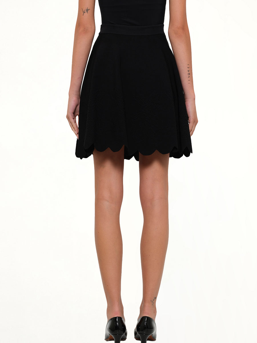 Embroidered Rose Mini Skirt in Black