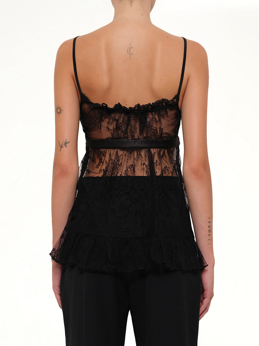 Lace Tie Camisole in Black