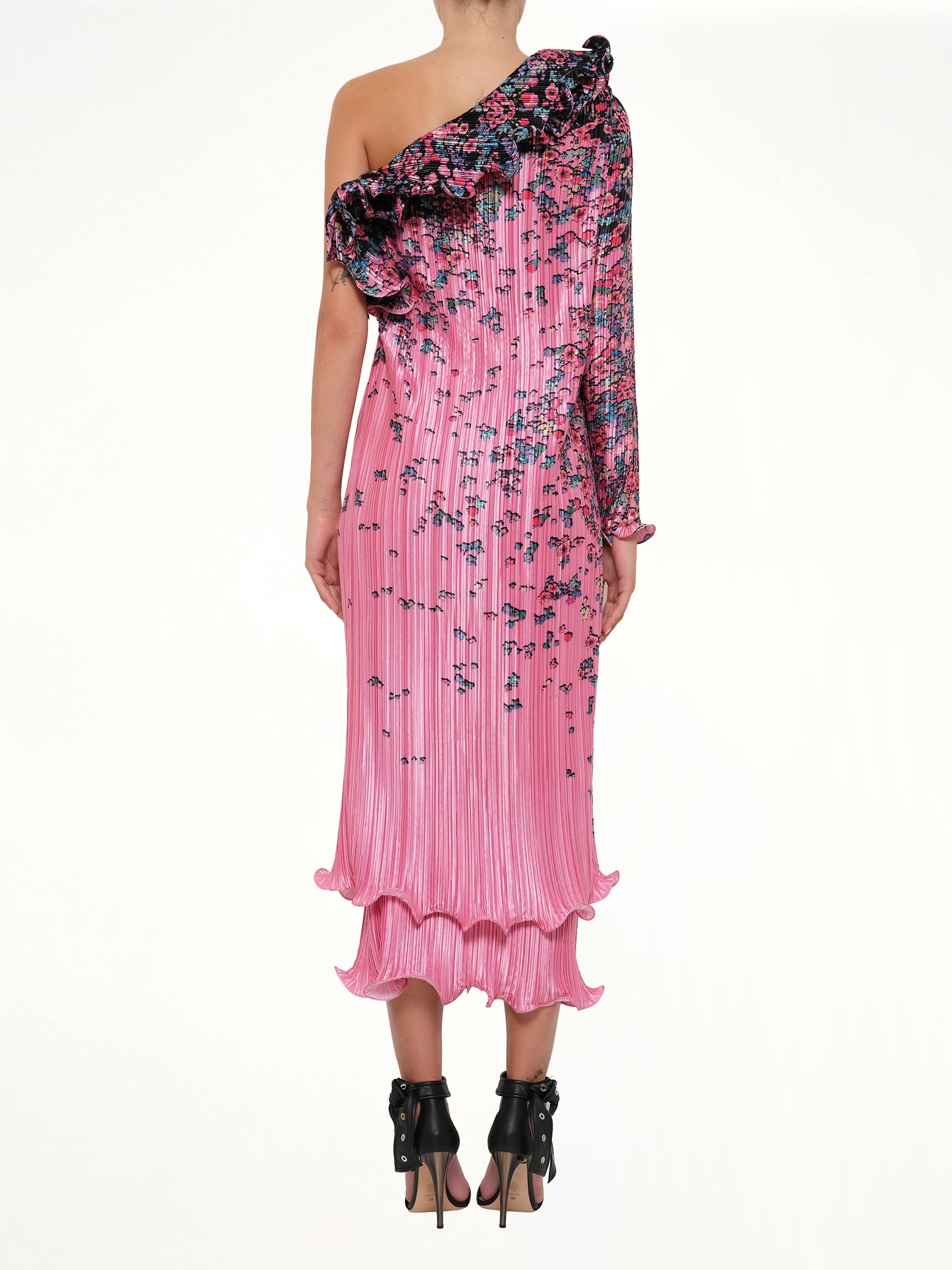 Asymmetric Pleated Dress in Pink