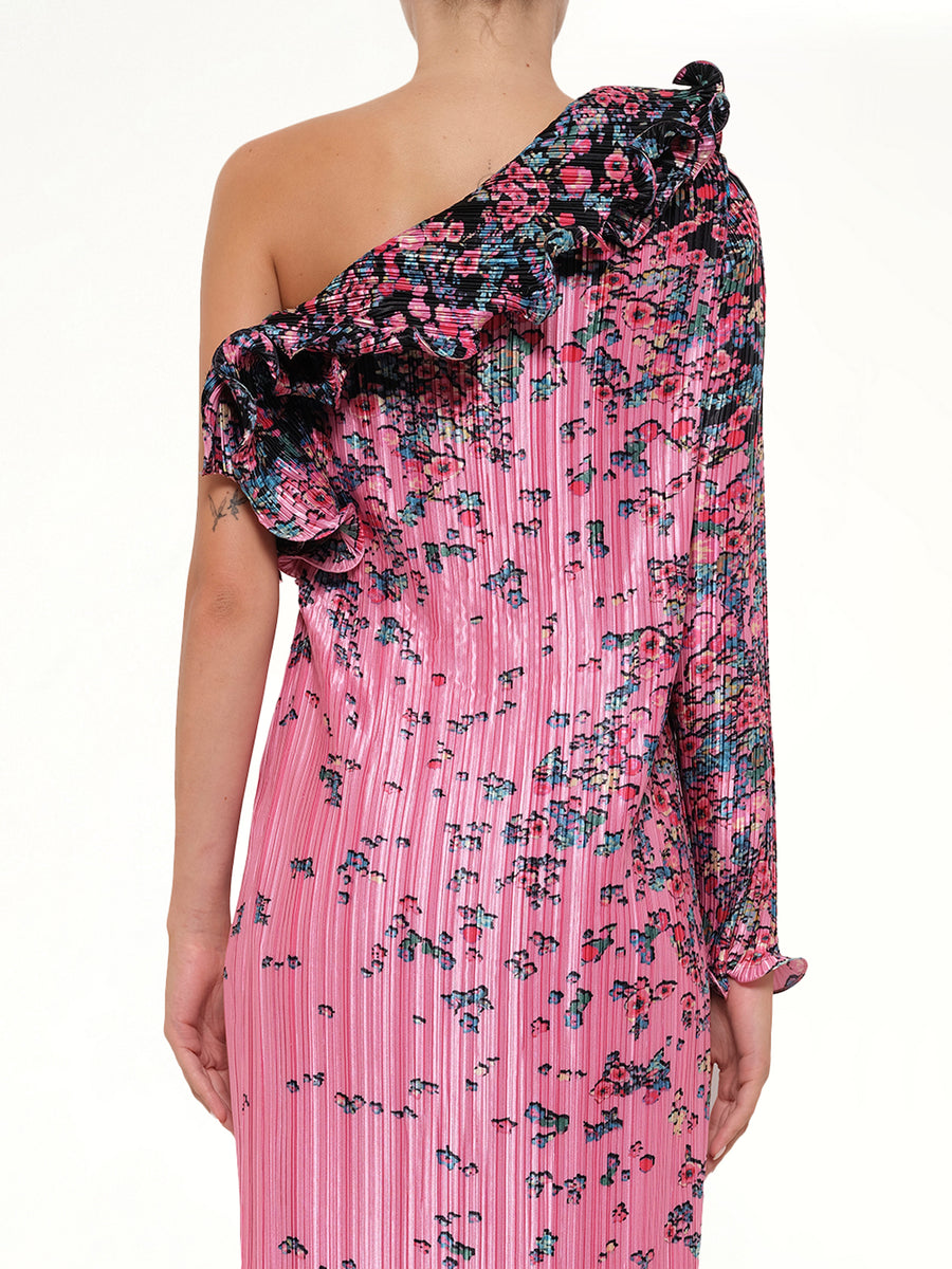 Asymmetric Pleated Dress in Pink