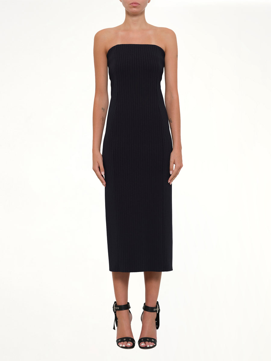 Viscose Rib Long Dress in Navy