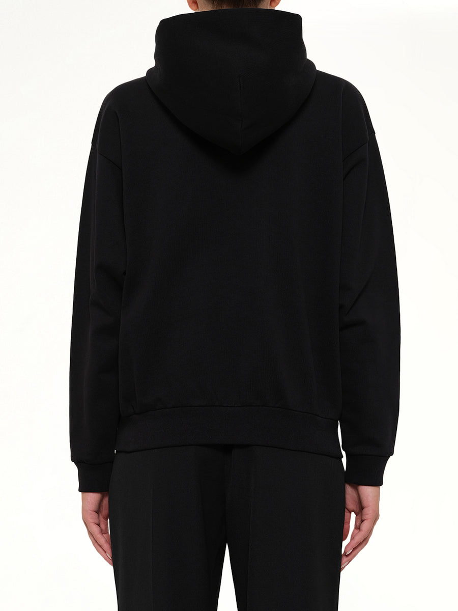 Embroidered Zip Hoodie in Black