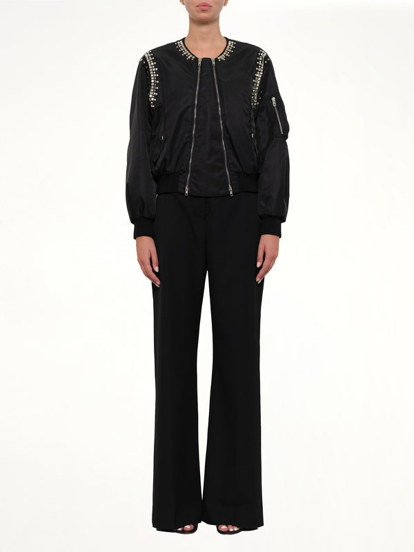 Rhinestone Embroidered Bomber Jacket in Black