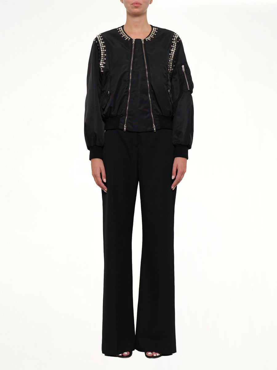 Rhinestone Embroidered Bomber Jacket in Black