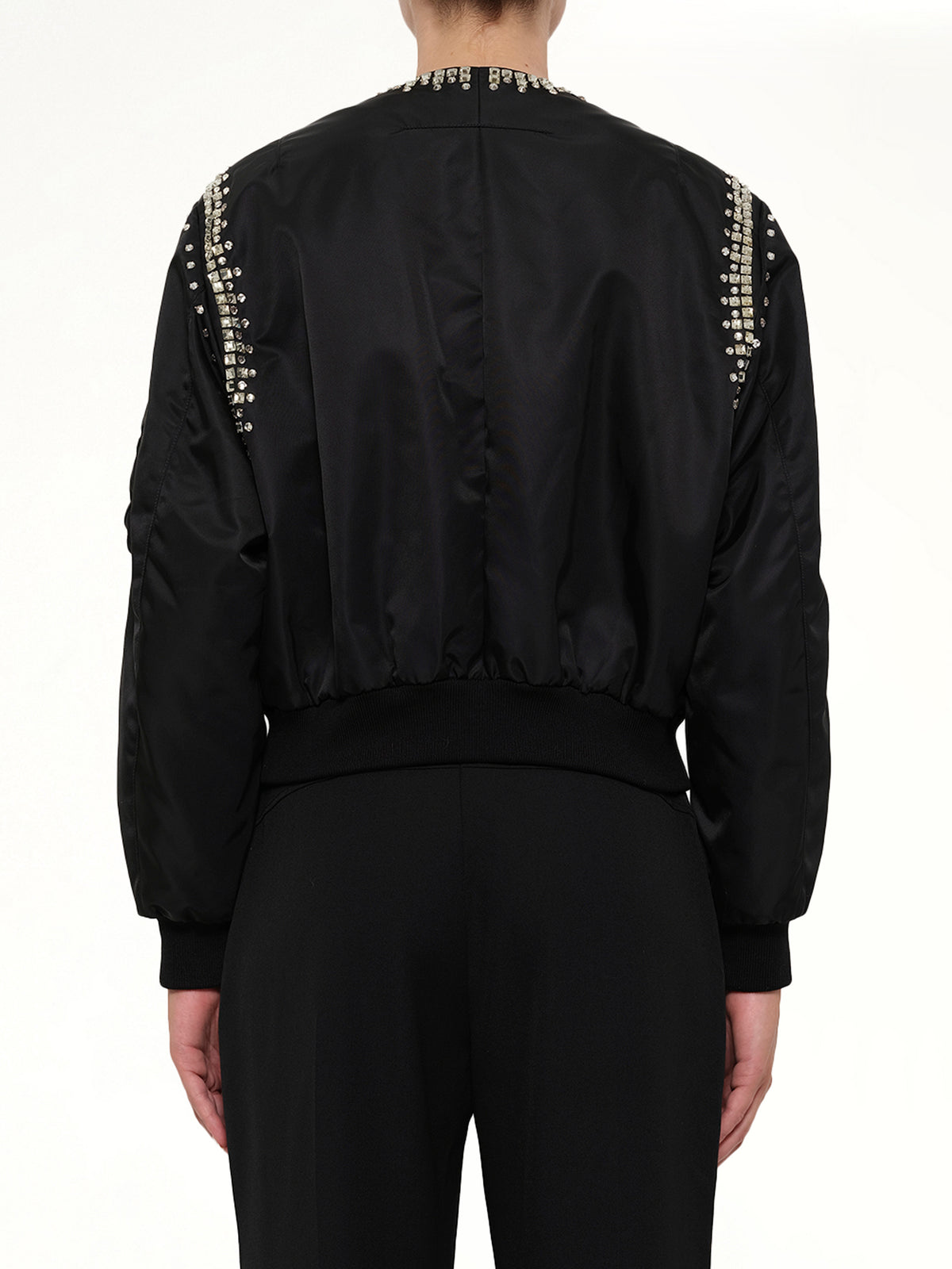 Rhinestone Embroidered Bomber Jacket in Black