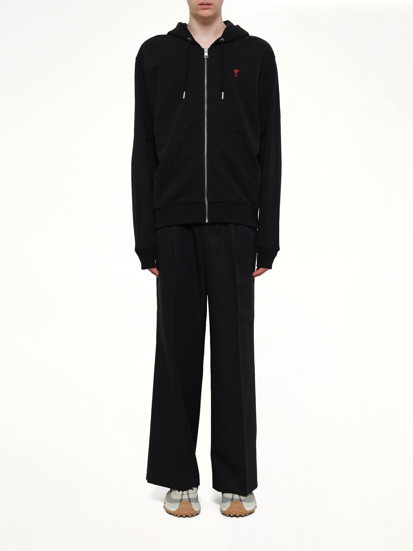 Red Ami De Coeur Zip Hoodie in Black