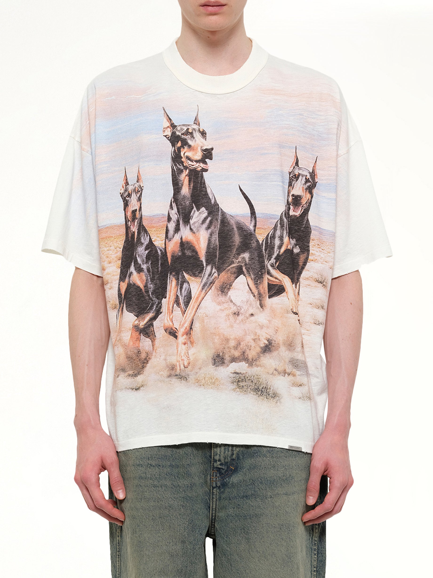 フラットホワイトのウェスタンドーベルマンTシャツ
