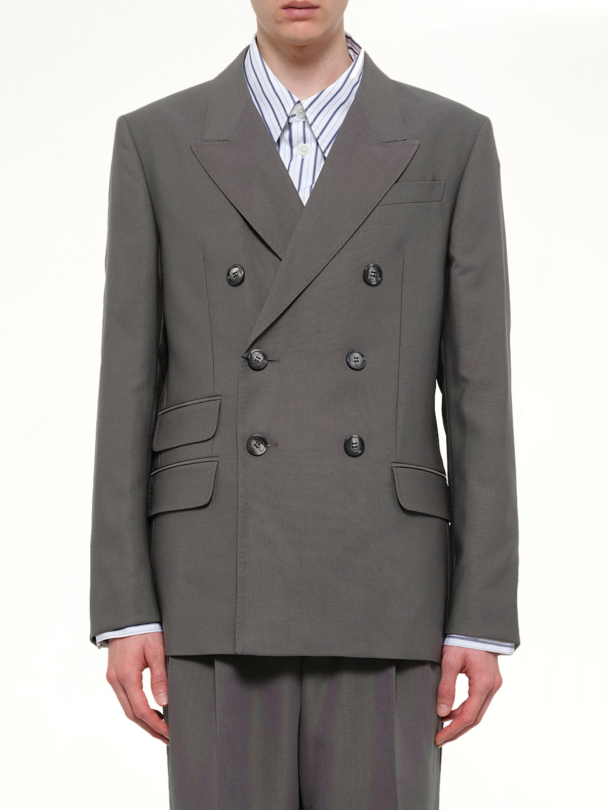 Straight Double Breasted Jacket in Carbon