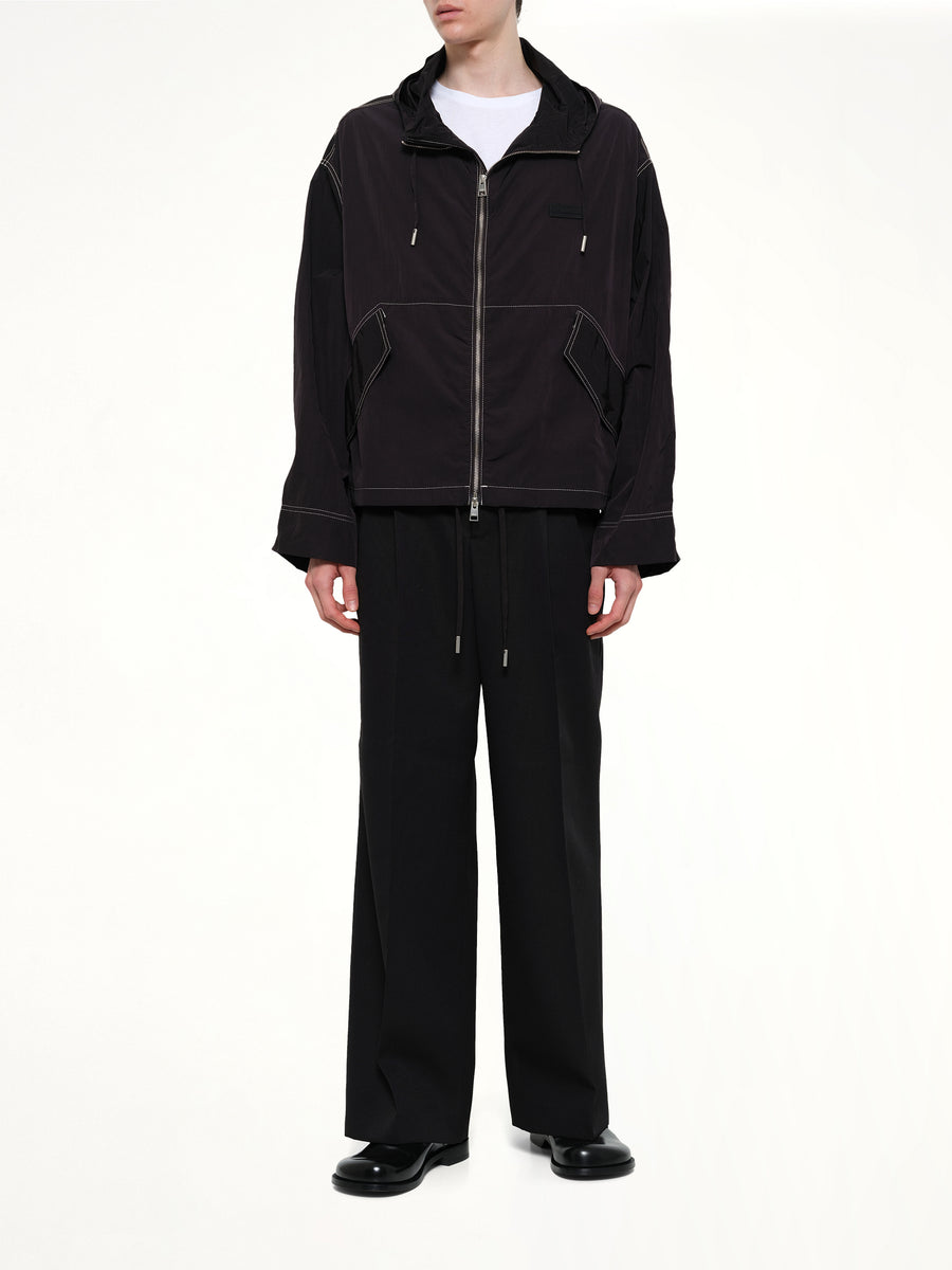 Crinkle Nylon Zipped Jacket in Black