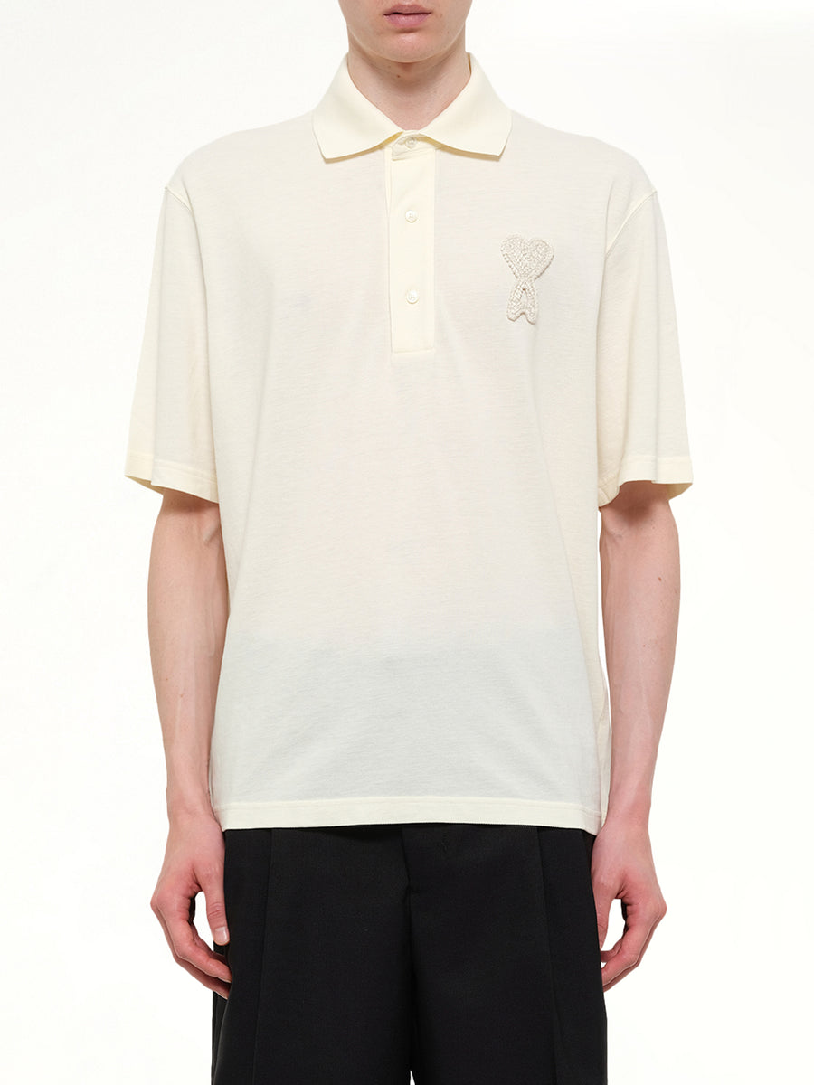 Knitted ADC Boxy Polo in Off White