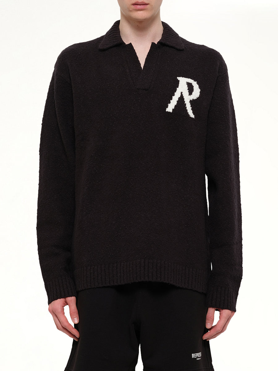 Knitted Boucle Polo in Jet Black