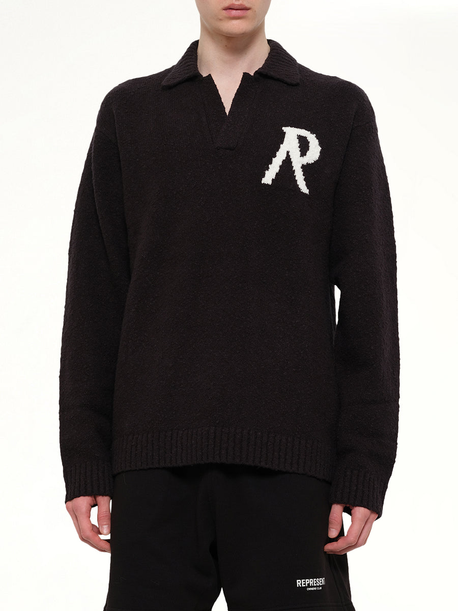 Knitted Boucle Polo in Jet Black