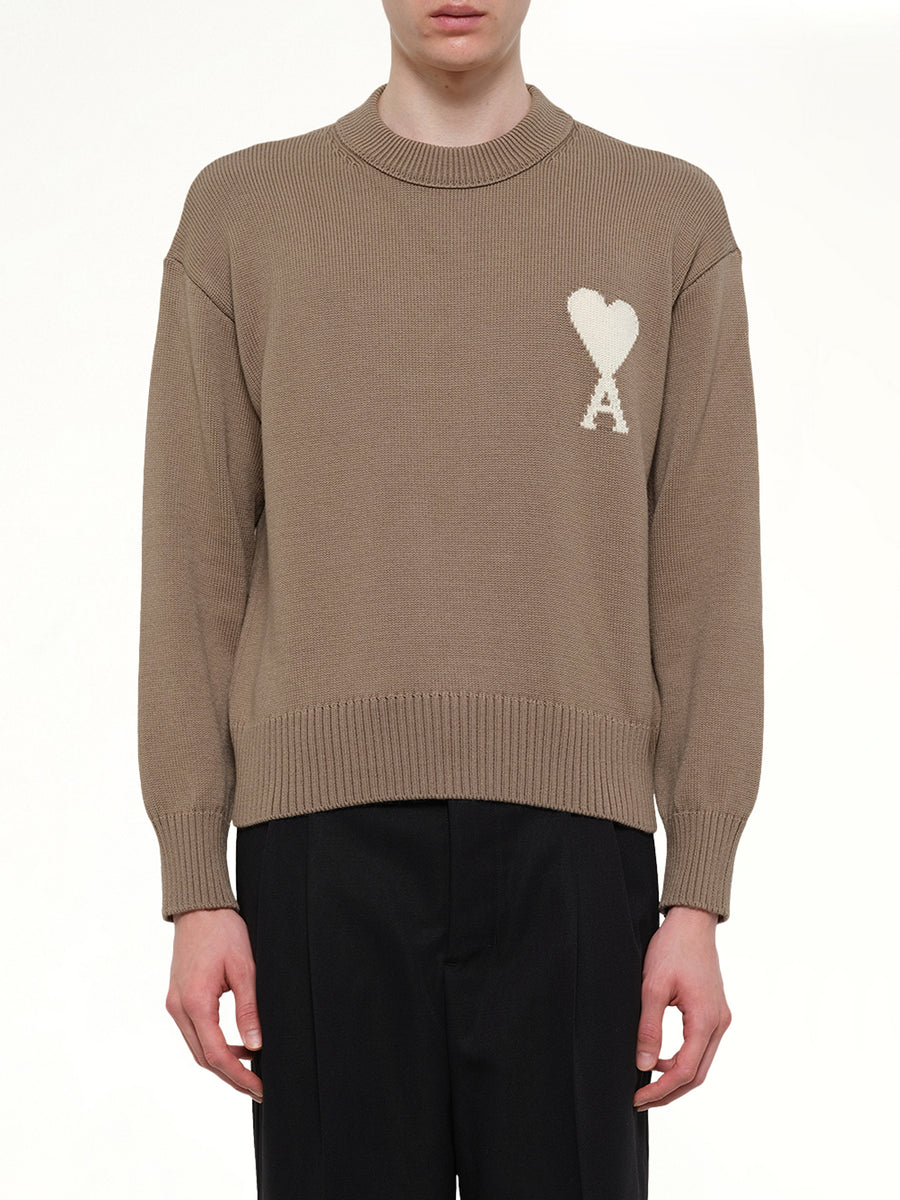 Contrasted Ami De Coeur Sweater in Beige Taupe