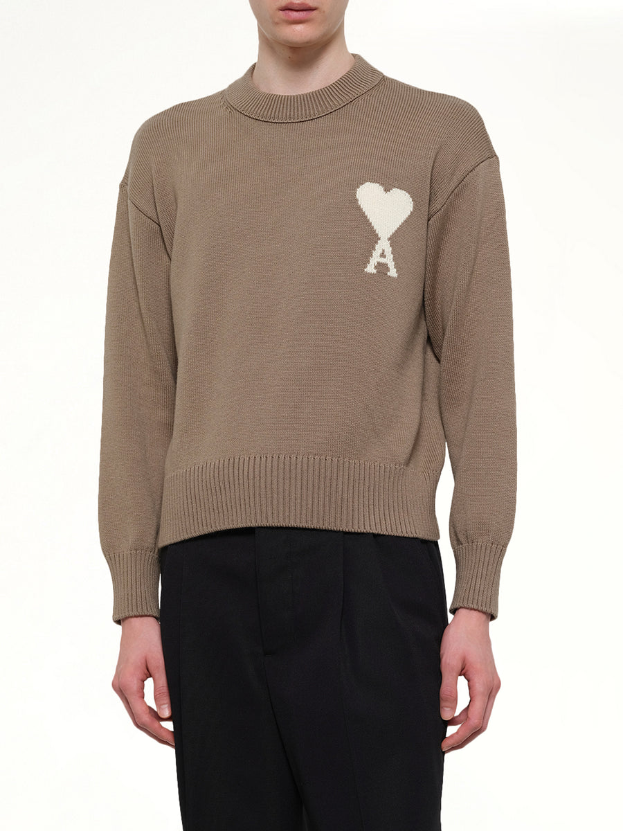 Contrasted Ami De Coeur Sweater in Beige Taupe
