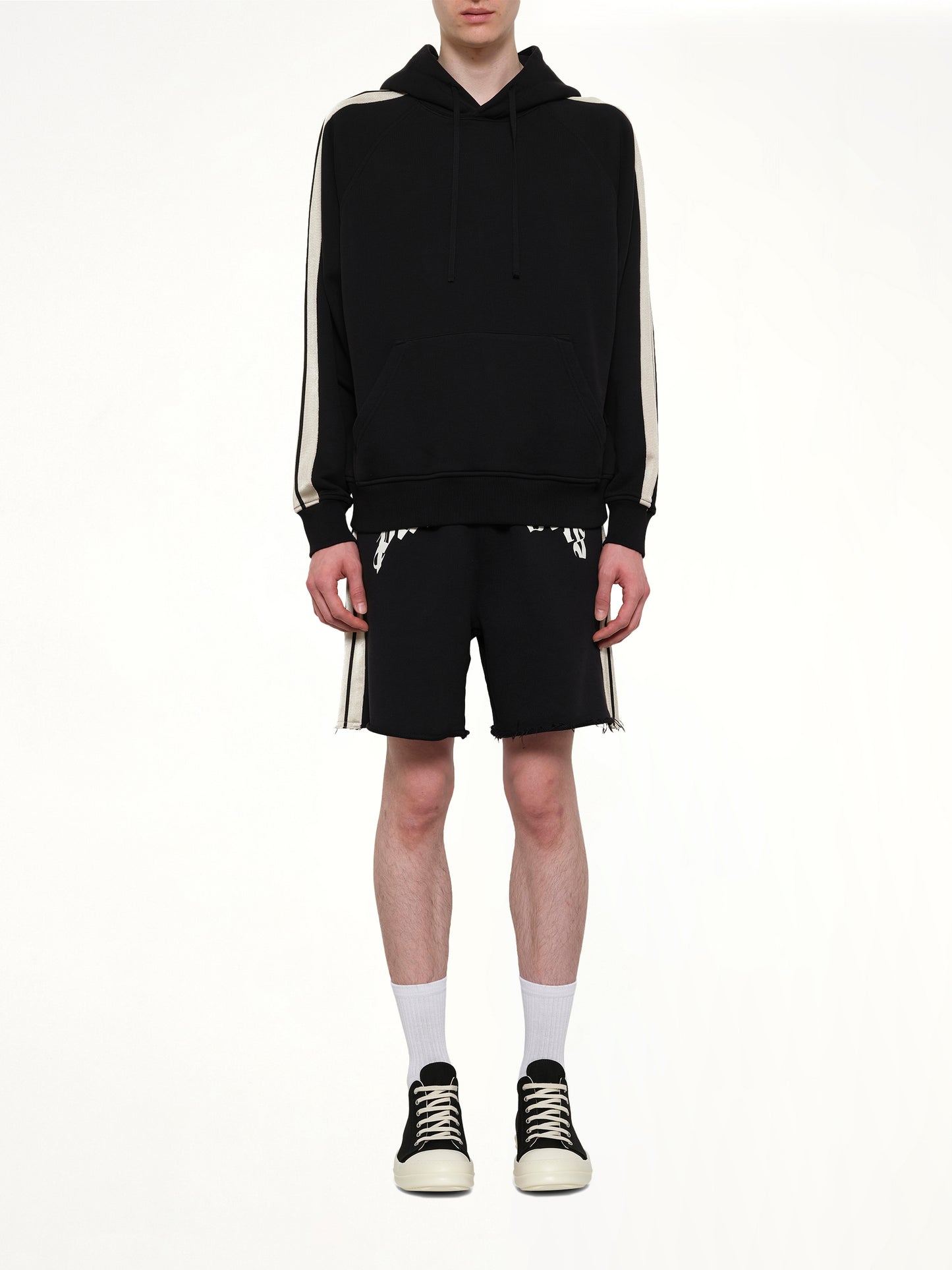 Back Curved Logo Track Hoodie in Black/Off White