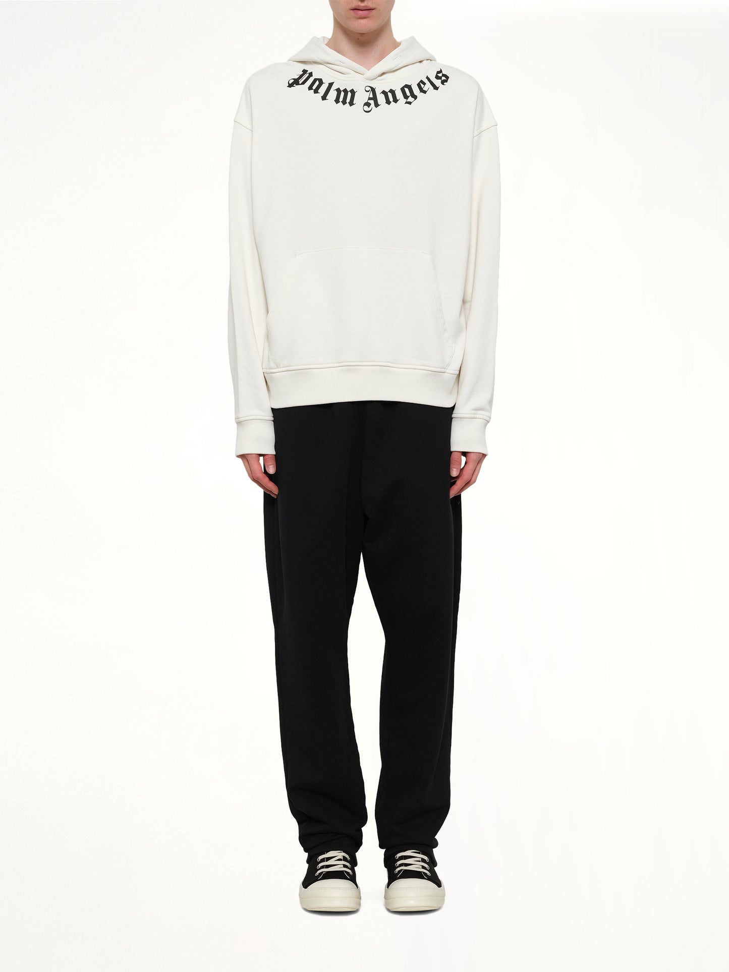 Neck Logo Regular Hoodie in Off White/Black