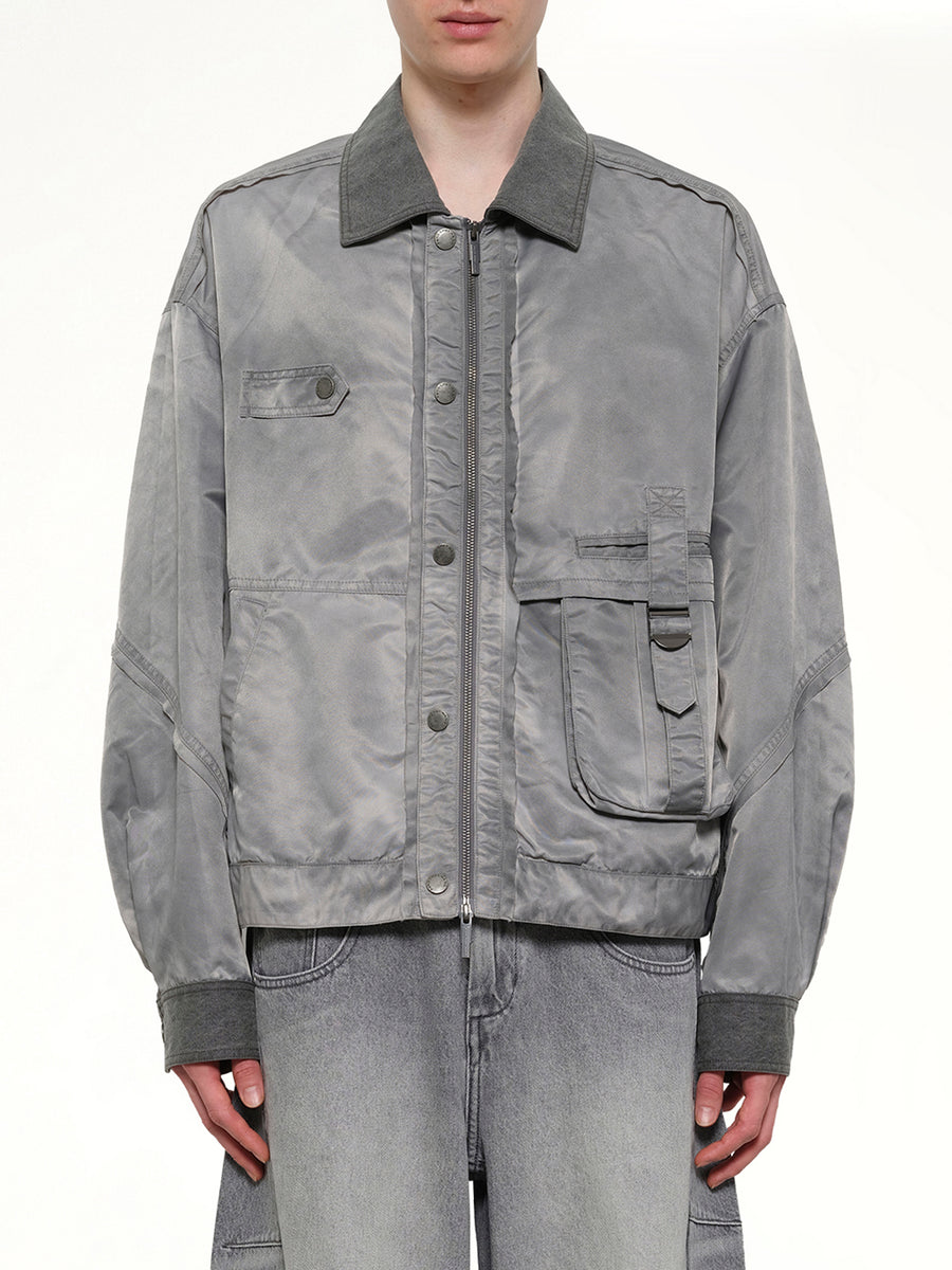 Sandwashed Nylon Jacket in Grey