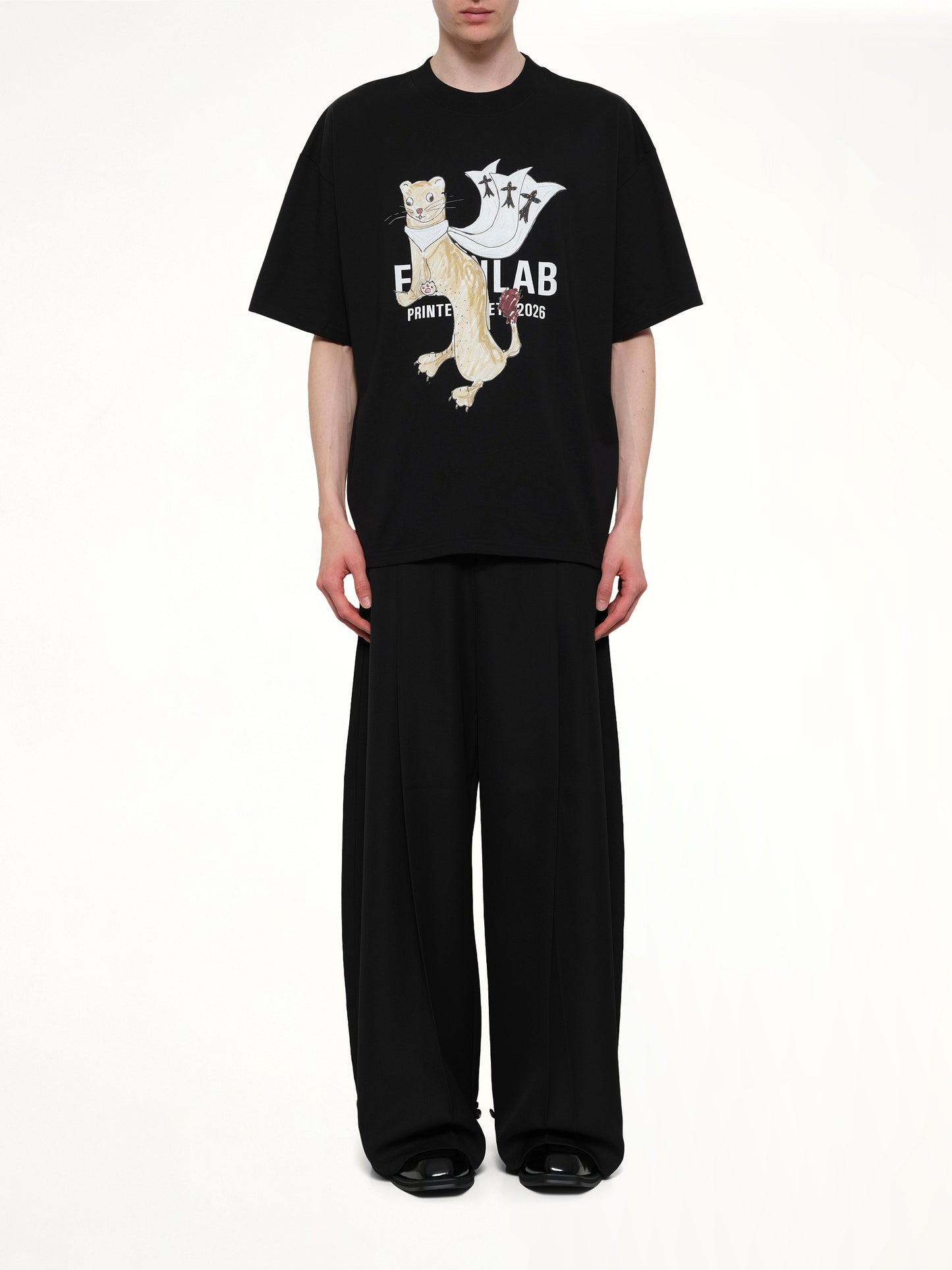 Hermine Print Cotton T-Shirt in Black