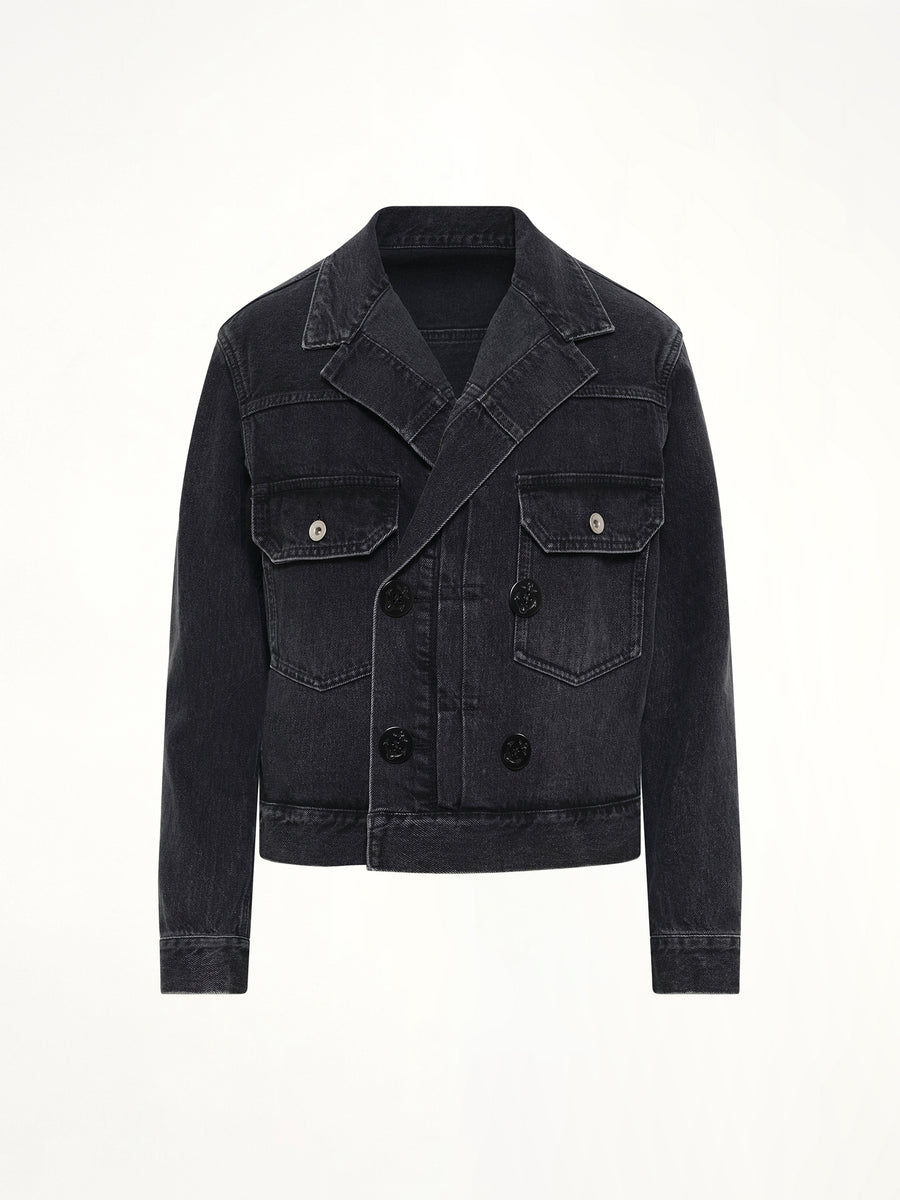 Double Breasted Denim Jacket in Black