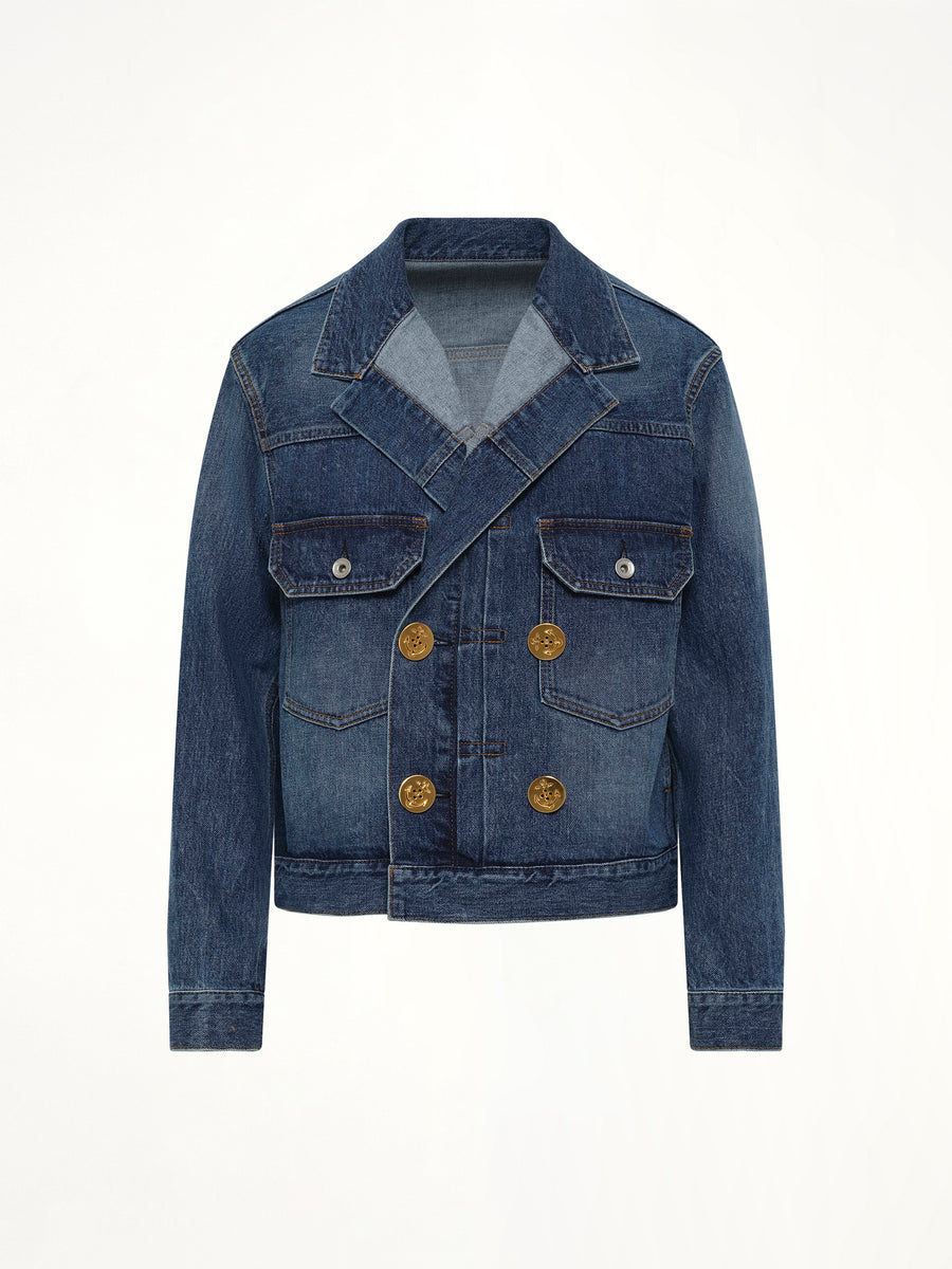 Double Breasted Denim Jacket in Blue
