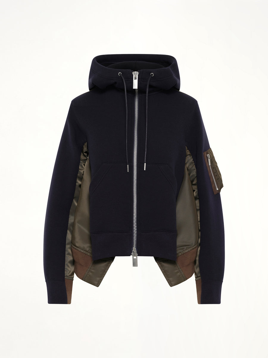 Sponge Sweat x Nylon Twill Hoodie in Navy/Dark Khaki