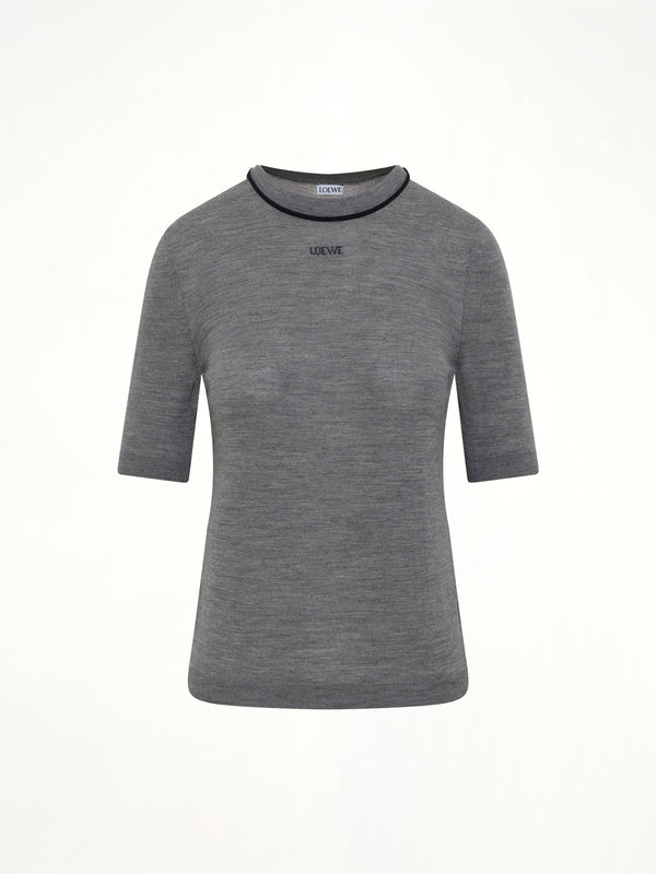 Short-Sleeve Sweater in Grey/Navy Blue