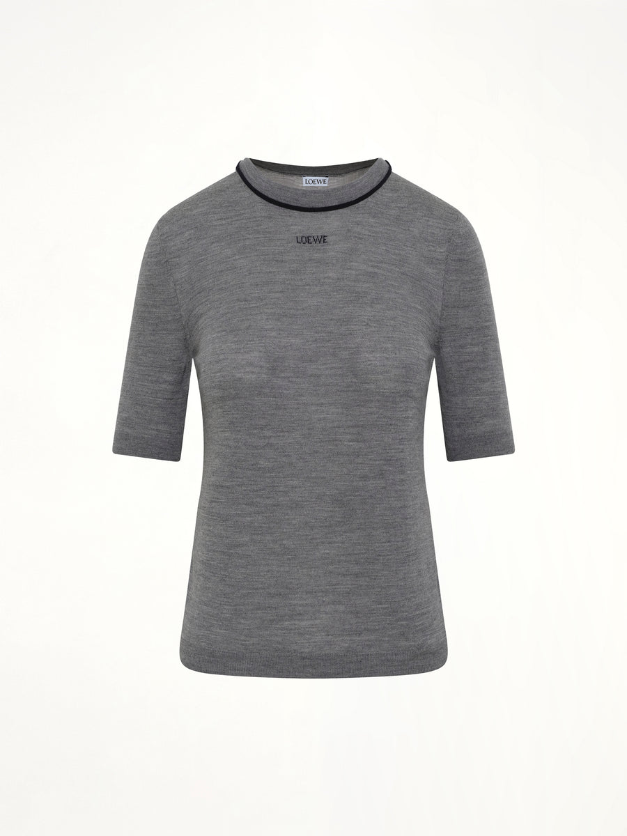 Short-Sleeve Sweater in Grey/Navy Blue