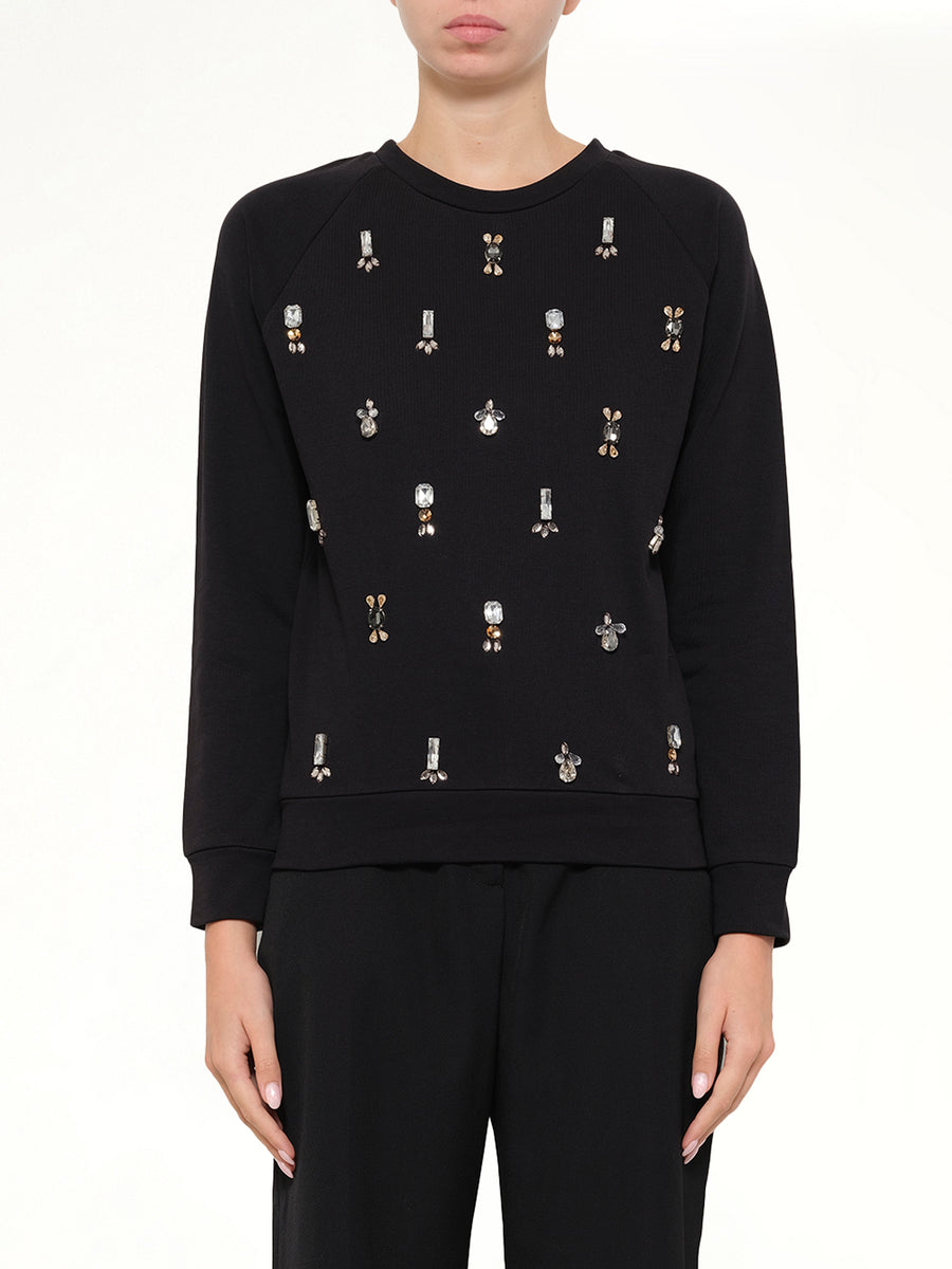Embroidered Jersey Top in Black