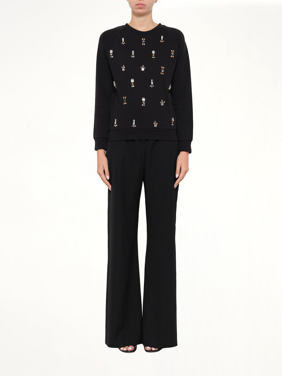 Embroidered Jersey Top in Black