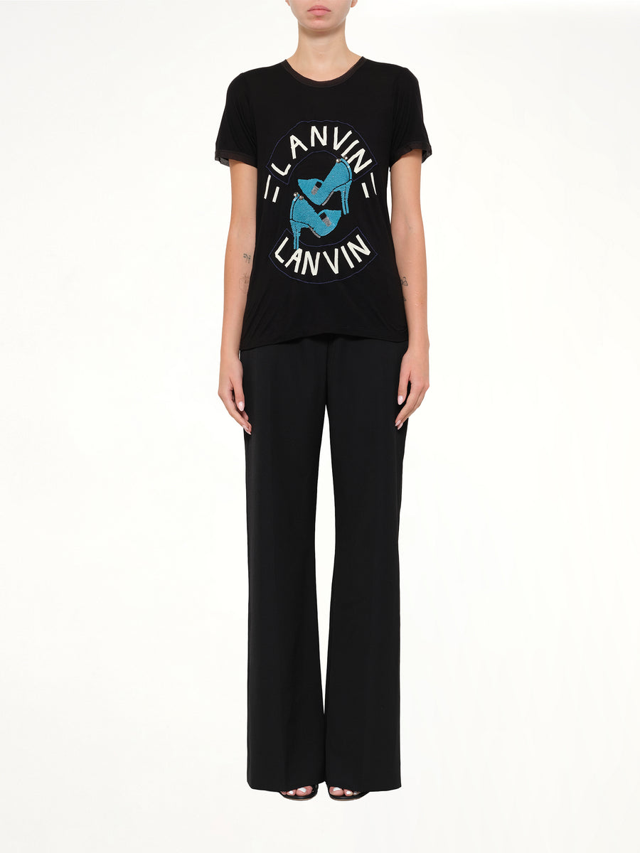 Lanvin Embroidered Jeresy Top in Black