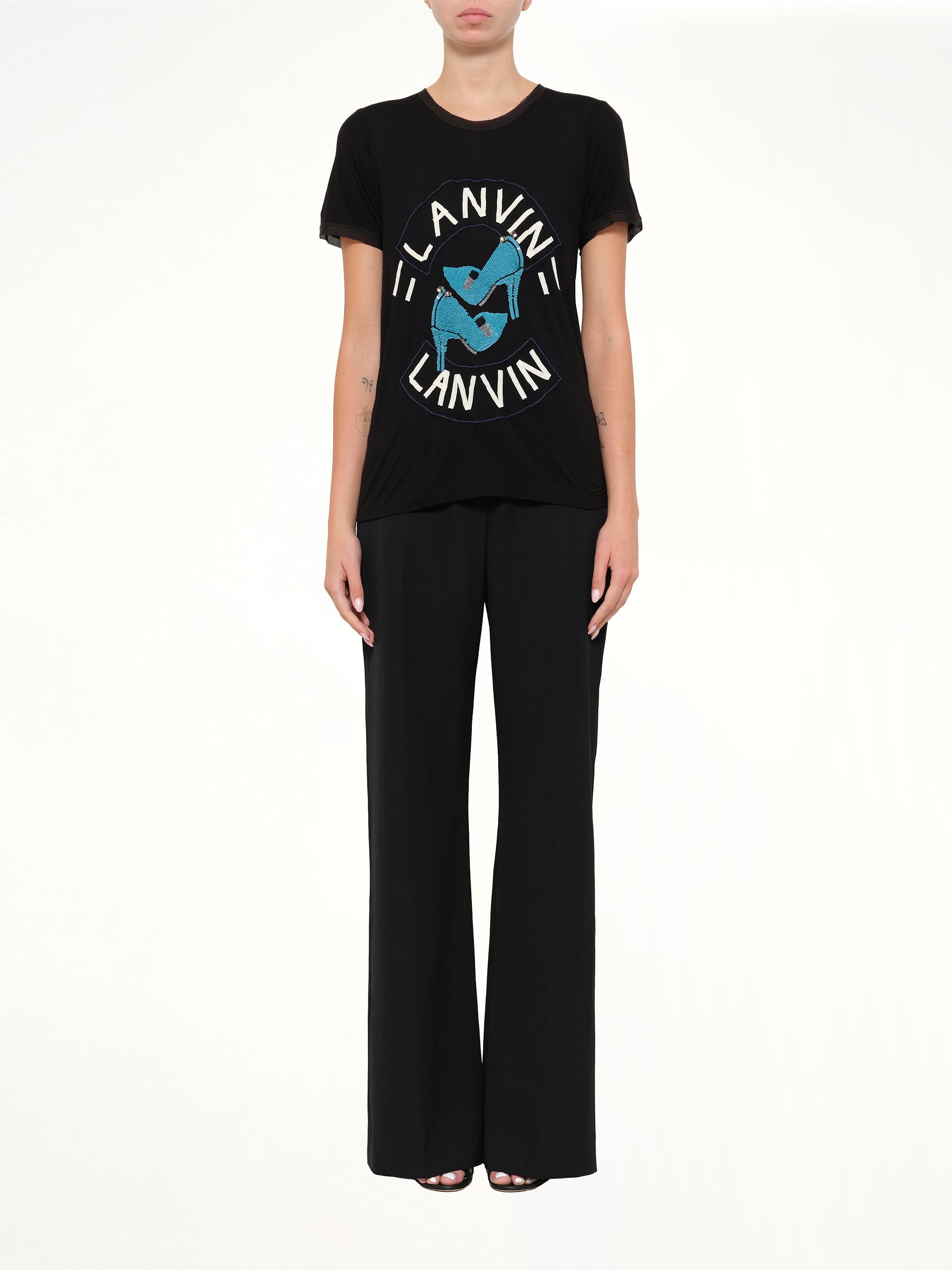 Lanvin Embroidered Jeresy Top in Black