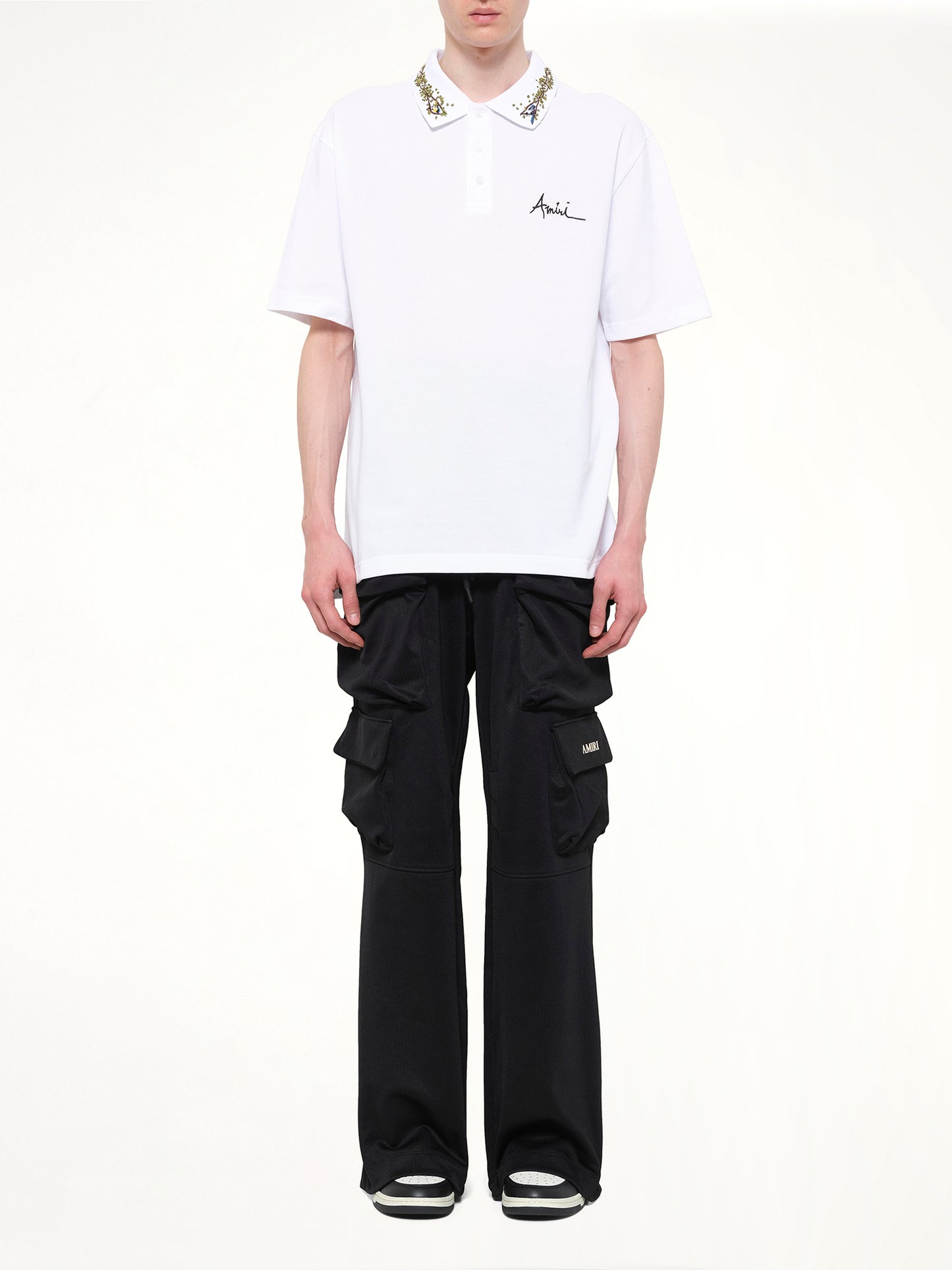 Amiri Floral Collar Polo in White