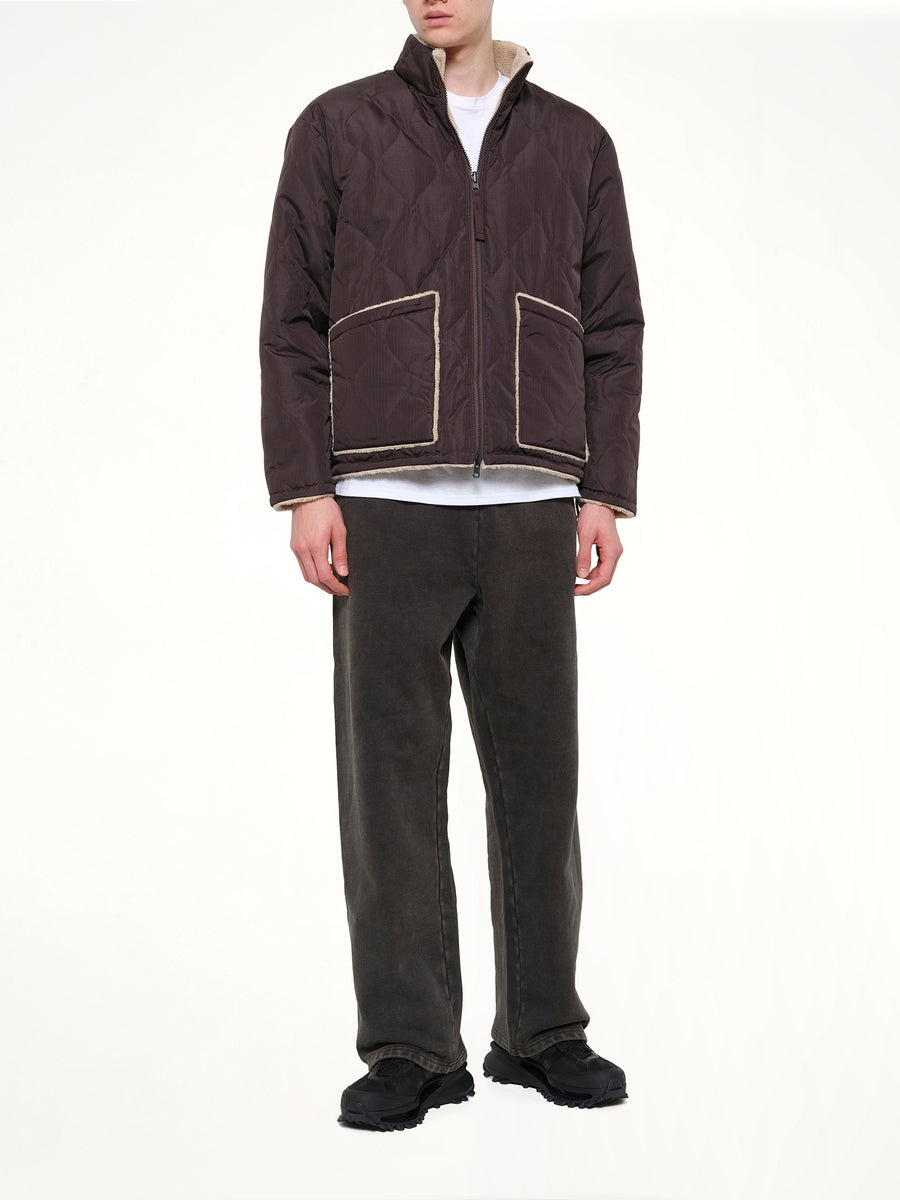 Military Reversible Down Boa Jacket in Dark Chocolate