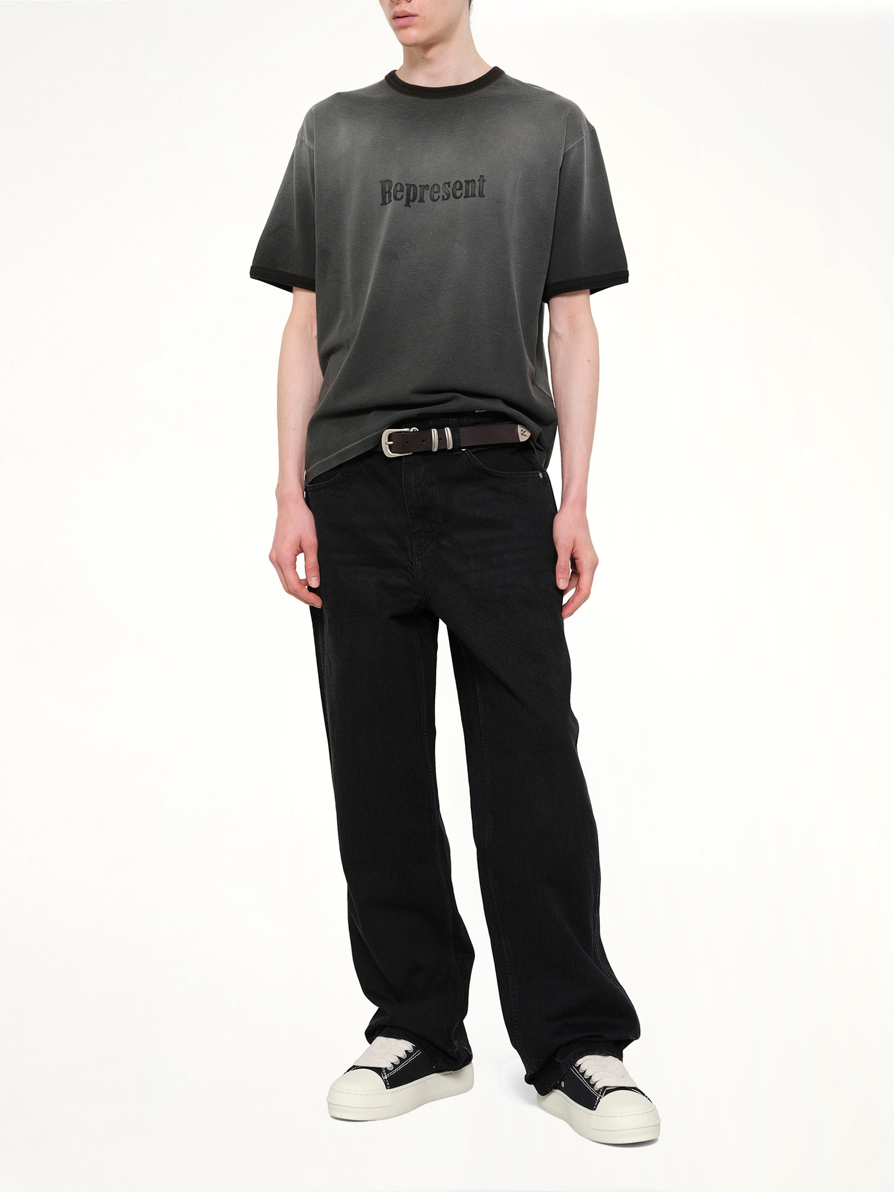 Represent Ringer T-Shirt in Stained Black