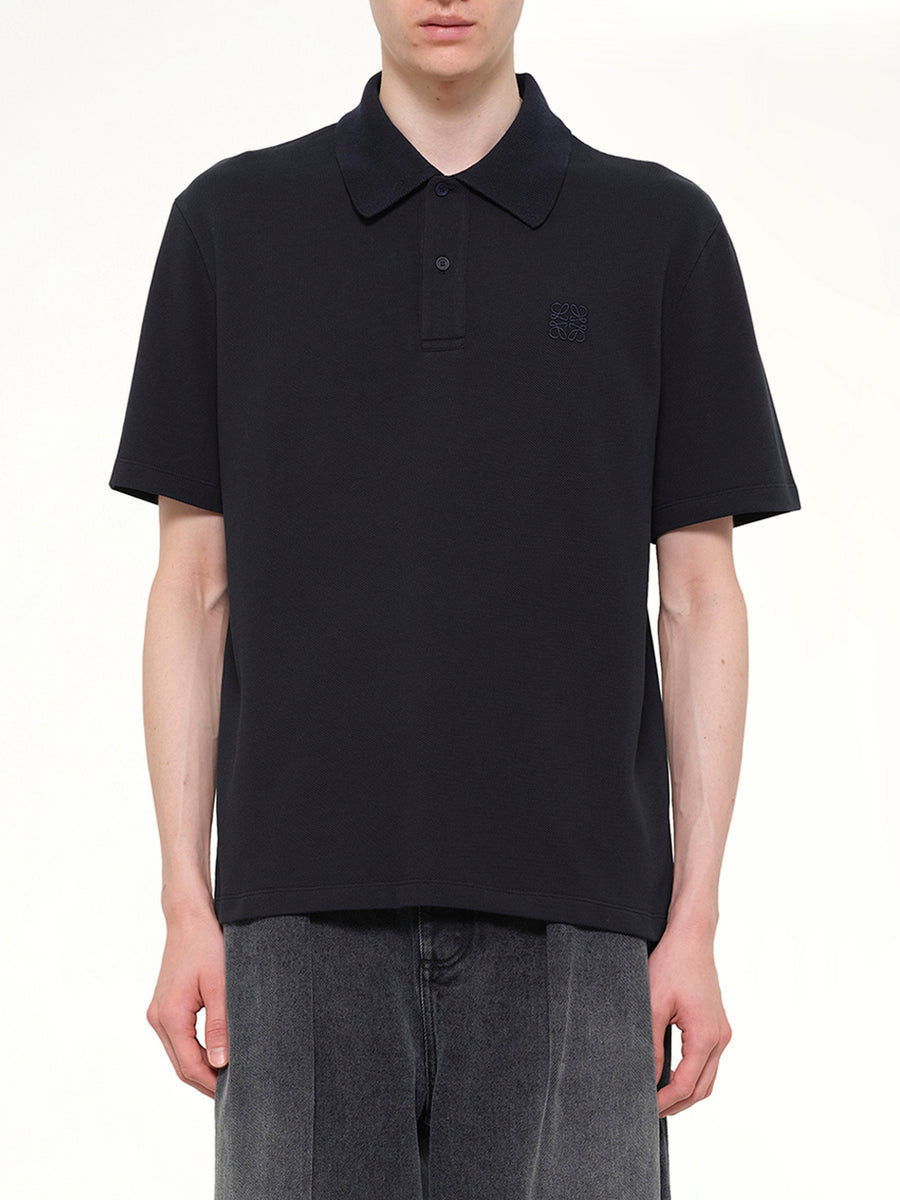 Tonal Anagram Polo in Navy Blue