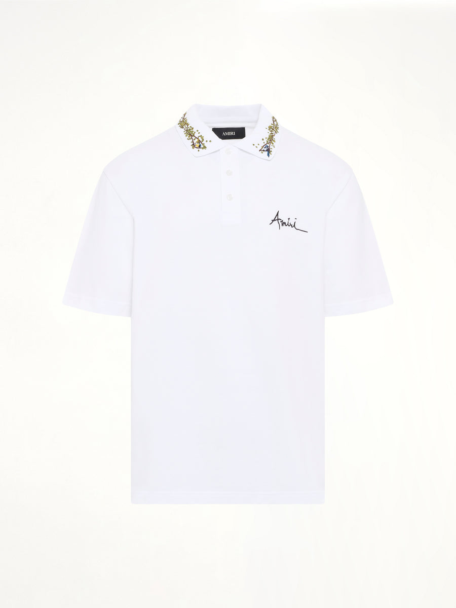 Amiri Floral Collar Polo in White