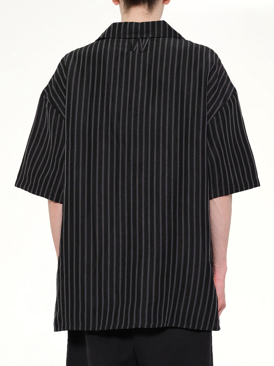 Camp Collar SS Shirt in Black/White Stripe