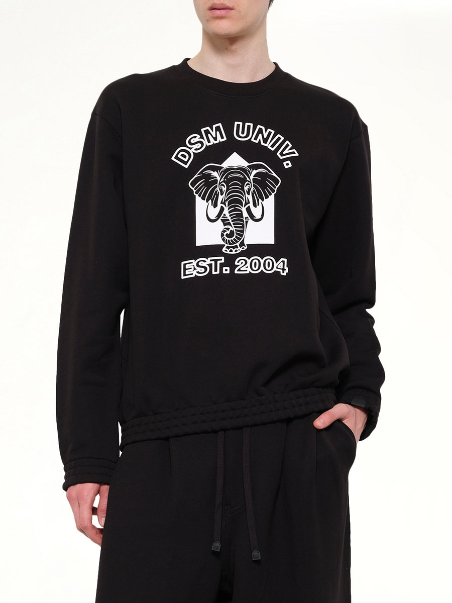 Pile Knit Cotton Sweatshirt in Black