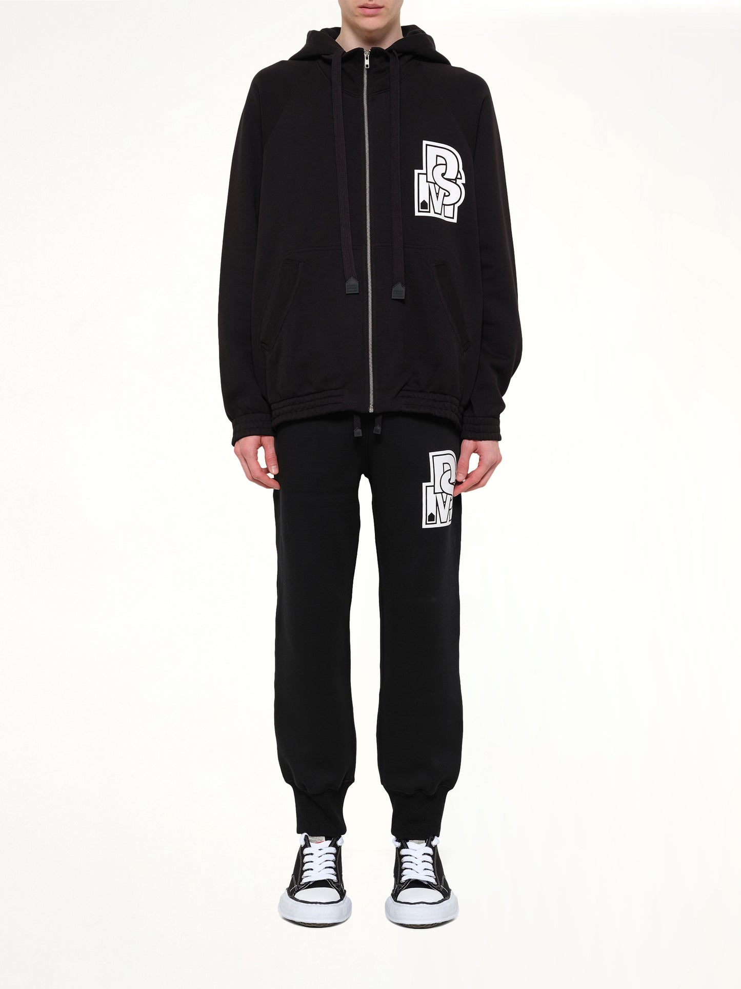 Pile Knit Zipped Hoodie in Black