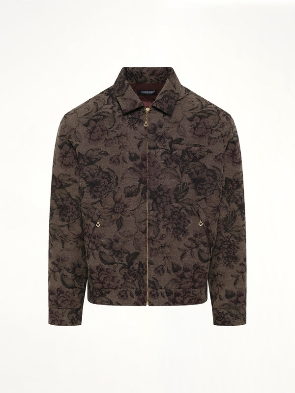 Flower Zip Up Jacket in Dark Khaki