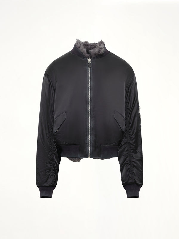 Smoke Fur Reversible Bomber Jacket in Black